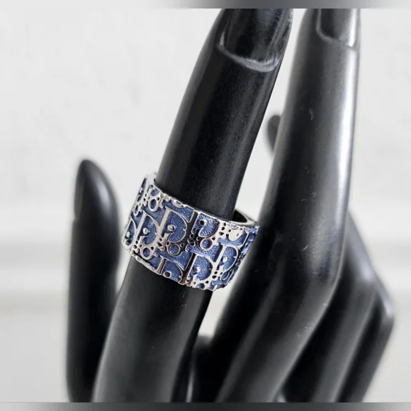 Dior Silver Blue Trotter Ring - Size 6